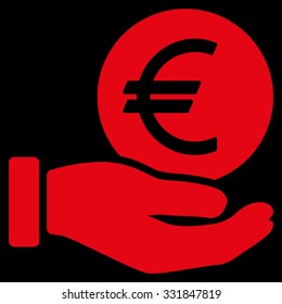 Euro Coin Payment vector icon. Style is flat red symbol, rounded angles, black background.