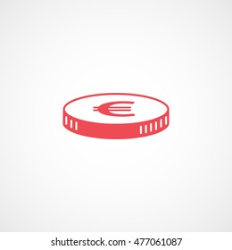 Euro Coin  Red Flat Icon On White Background