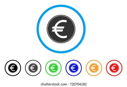 Euro Coin rounded icon. Style is a flat euro coin gray symbol inside light blue circle with black, gray, green, blue, red, orange versions. Vector designed for web and software interfaces.