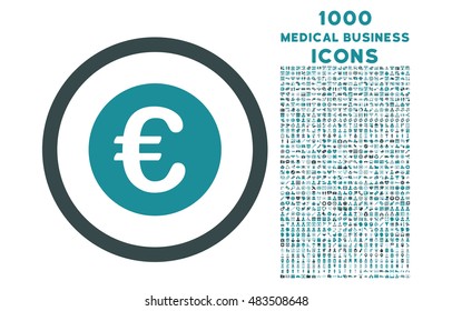 Euro Coin rounded vector bicolor icon with 1000 medical business icons. Set style is flat pictograms, soft blue colors, white background.