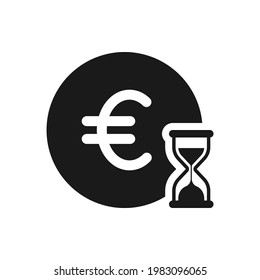 Euro coin with sandglass. Money with hourglass. Time is money flat icon isolated on white background. Vector illustration