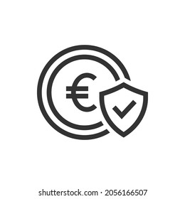 Euro coin with shield and checkmark. Money protection icon concept isolated on white background. Vector illustration