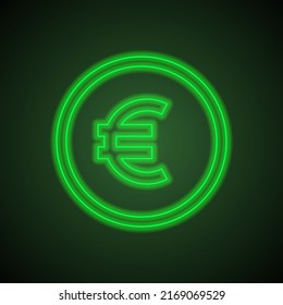 Vector de iconos simple de la moneda de euro. Diseño plano. Neón verde sobre fondo negro con luz verde.ai