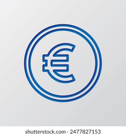 Vector de iconos simples de monedas de euro. Diseño plano. Diseño de corte de papel. Símbolo azul cortado con sombra. Fondo gris.ai