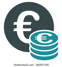 Euro coin stack from BiColor Euro Banking Icon Set. Vector style: flat bicolor, soft blue symbol, rounded angles, white background.