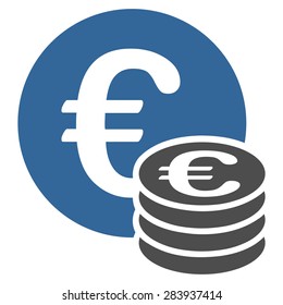 Euro coin stack from BiColor Euro Banking Icon Set. Vector style: flat bicolor, cobalt and gray symbol, rounded angles, white background.