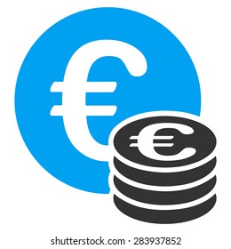 Euro coin stack from BiColor Euro Banking Icon Set. Vector style: flat bicolor, blue and gray symbol, rounded angles, white background.