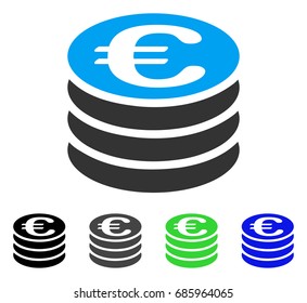 Euro Coin Stack flat vector illustration. Colored euro coin stack gray, black, blue, green icon variants. Flat icon style for application design.