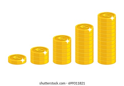 Euro coin stack. Good financial foundation start, becoming rich. Business success and economy concept. Cartoon vector illustration isolated on white background