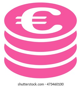 Euro Coin Stack icon. Vector style is flat iconic symbol with rounded angles, pink color, white background.