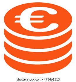 Euro Coin Stack icon. Vector style is flat iconic symbol with rounded angles, orange color, white background.
