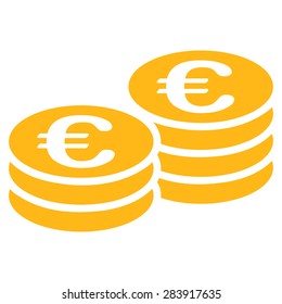 Euro coin stacks from BiColor Euro Banking Icon Set. Vector style: flat, yellow symbol, rounded angles, white background.