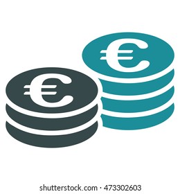 Euro Coin Stacks icon. Vector style is bicolor flat iconic symbol with rounded angles, soft blue colors, white background.