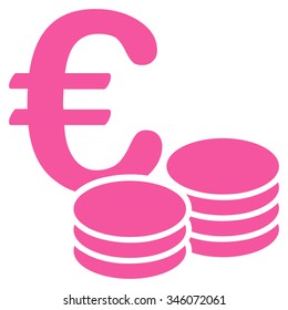 Euro Coin Stacks vector icon. Style is flat symbol, pink color, rounded angles, white background.