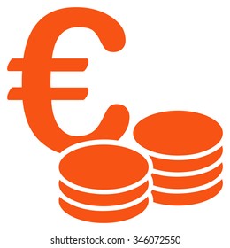 Euro Coin Stacks vector icon. Style is flat symbol, orange color, rounded angles, white background.