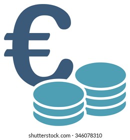 Euro Coin Stacks vector icon. Style is bicolor flat symbol, cyan and blue colors, rounded angles, white background.