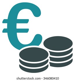 Euro Coin Stacks vector icon. Style is bicolor flat symbol, soft blue colors, rounded angles, white background.