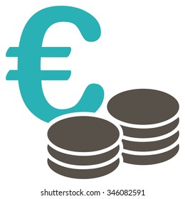 Euro Coin Stacks vector icon. Style is bicolor flat symbol, grey and cyan colors, rounded angles, white background.