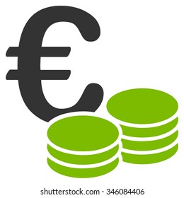 Euro Coin Stacks vector icon. Style is bicolor flat symbol, eco green and gray colors, rounded angles, white background.
