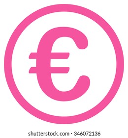 Euro Coin vector icon. Style is flat symbol, pink color, rounded angles, white background.