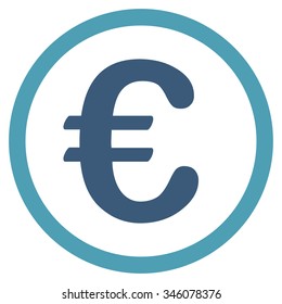 Euro Coin vector icon. Style is bicolor flat symbol, cyan and blue colors, rounded angles, white background.