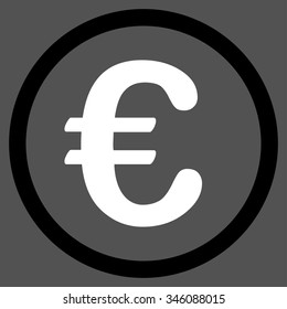 Euro Coin vector icon. Style is bicolor flat symbol, black and white colors, rounded angles, gray background.