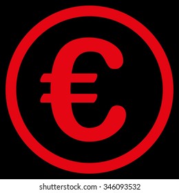 Euro Coin vector icon. Style is flat symbol, red color, rounded angles, black background.