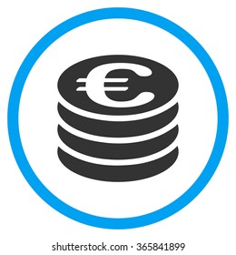 Euro Coins Column vector icon. Style is bicolor flat circled symbol, blue and gray colors, rounded angles, white background.