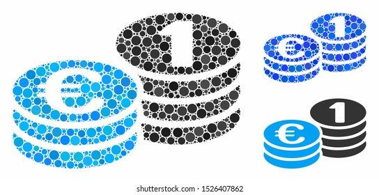 Euro coins composition for Euro coins icon of circle elements in variable sizes and color tones. Vector circle elements are organized into blue collage.