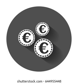 Euro coins icon. Vector illustration with long shadow.