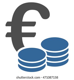 Euro Coins icon. Vector style is bicolor flat iconic symbol with rounded angles, cobalt and gray colors, white background.