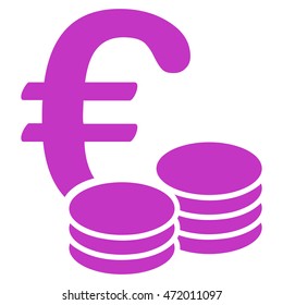 Euro Coins icon. Vector style is flat iconic symbol with rounded angles, violet color, white background.
