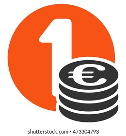 Euro Coins icon. Vector style is bicolor flat iconic symbol with rounded angles, orange and gray colors, white background.