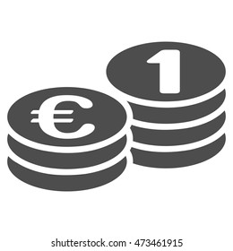 Euro Coins icon. Vector style is flat iconic symbol with rounded angles, gray color, white background.
