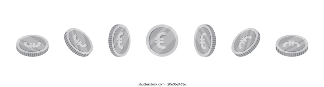 Euro Coins. Rotation of icons at different angles for animation. Vector illustration