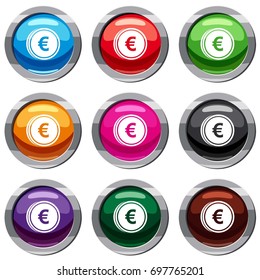 Euro coins set icon isolated on white. 9 icon collection vector illustration