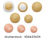 Euro coins set on a white background.
