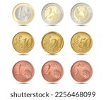 Euro coins set. Vector illustration. 