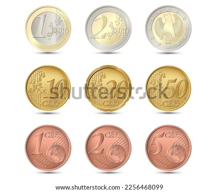 Euro coins set. Vector illustration. 