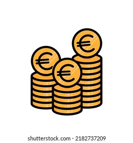 Euro-Münzen stapeln schwarze UmrisskVektorgrafik, Symbol-Finanzflur, goldenes Geld auf gestapelten Steinen