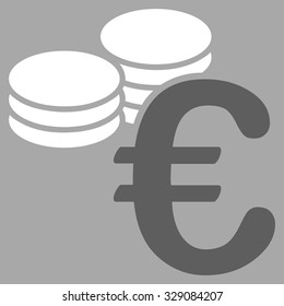 Euro Coins vector icon. Style is bicolor flat symbol, dark gray and white colors, rounded angles, silver background.
