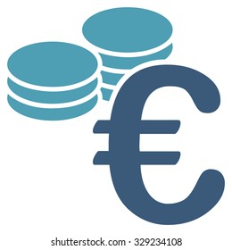 Euro Coins vector icon. Style is bicolor flat symbol, cyan and blue colors, rounded angles, white background.