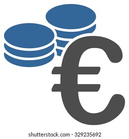 Euro Coins vector icon. Style is bicolor flat symbol, cobalt and gray colors, rounded angles, white background.