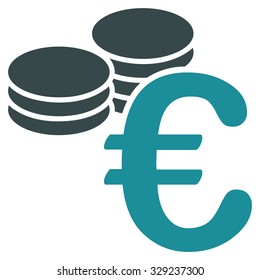 Euro Coins vector icon. Style is bicolor flat symbol, soft blue colors, rounded angles, white background.