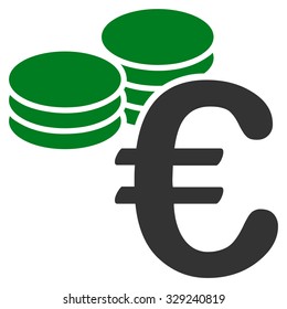 Euro Coins vector icon. Style is bicolor flat symbol, green and gray colors, rounded angles, white background.