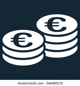 Euro Coins vector icon. Style is flat symbol, white color, rounded angles, dark blue background.