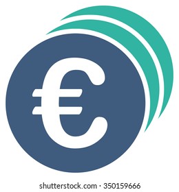 Euro Coins vector icon. Style is bicolor flat symbol, cobalt and cyan colors, rounded angles, white background.