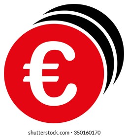 Euro Coins vector icon. Style is bicolor flat symbol, intensive red and black colors, rounded angles, white background.