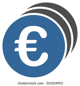 Euro Coins vector icon. Style is bicolor flat symbol, cobalt and gray colors, rounded angles, white background.