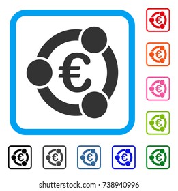 Euro Collaboration icon. Flat gray pictogram symbol in a light blue rounded squared frame. Black, gray, green, blue, red, orange color versions of Euro Collaboration vector.